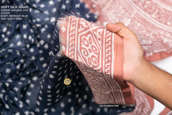 Handloom Soft Silk Natural Dye Shari - Image 8