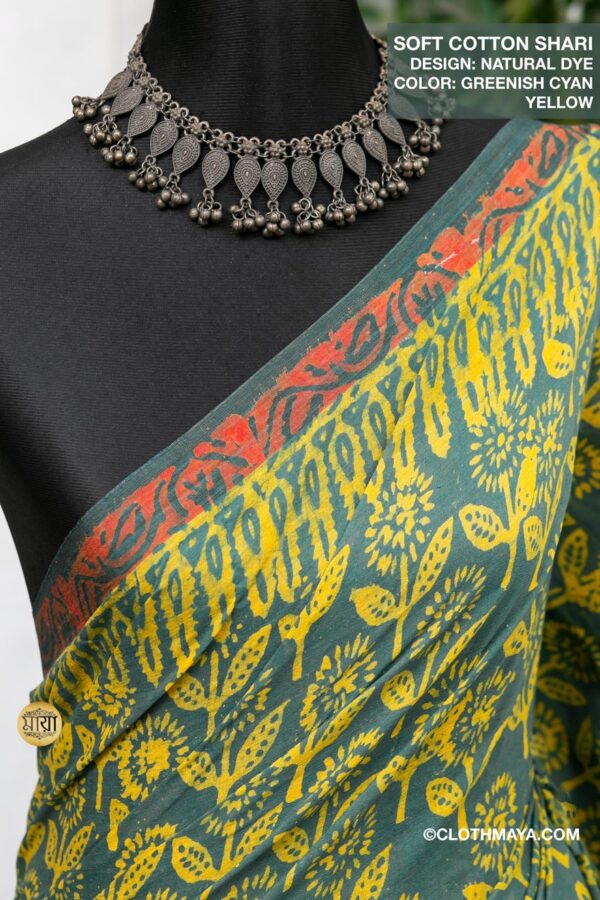 Handloom Soft Cotton Natural Dye  Shari - Image 3