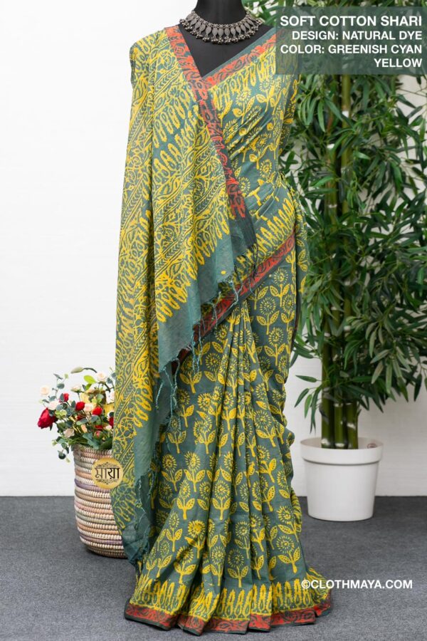 Handloom Soft Cotton Natural Dye  Shari - Image 4