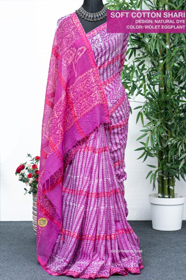 Handloom Soft Cotton Natural Dye  Shari - Image 4