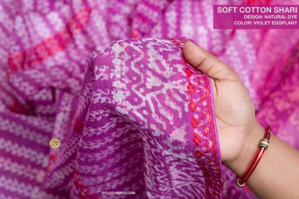 Handloom Soft Cotton Natural Dye  Shari - Image 3