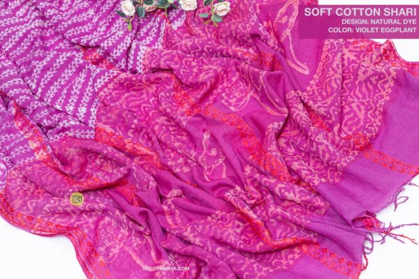 Handloom Soft Cotton Natural Dye  Shari - Image 2
